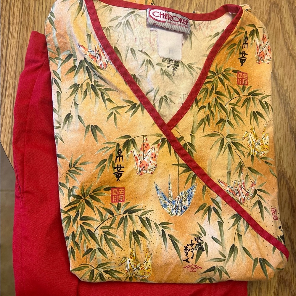 Cherokee, XS Top, XSP Petite Pant, Red/Multi-colored top